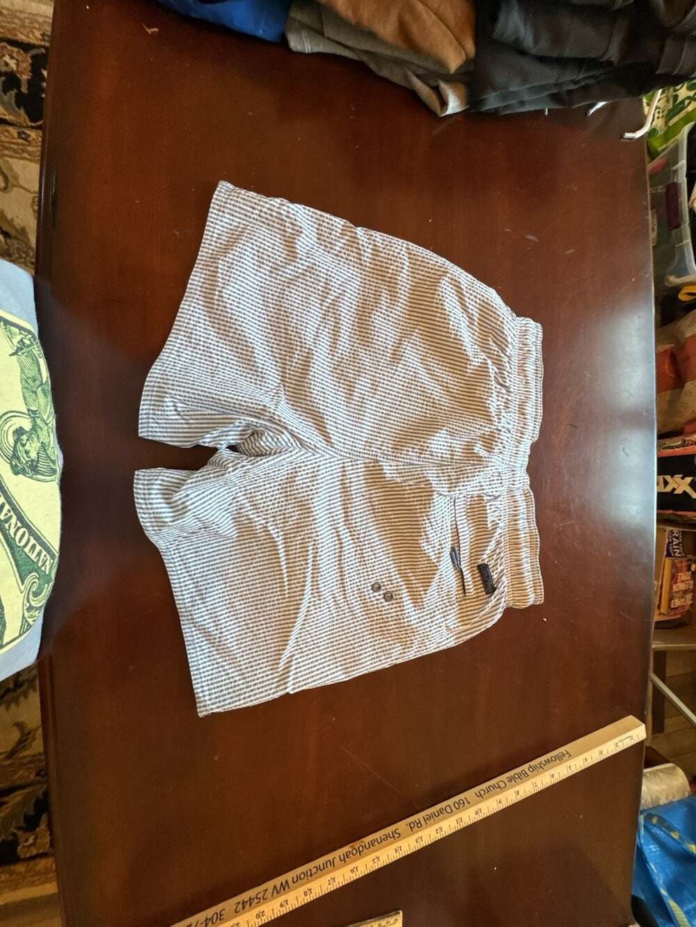 Laguna Swim Blue and White Seersucker Drawstring Swim Shorts Size S